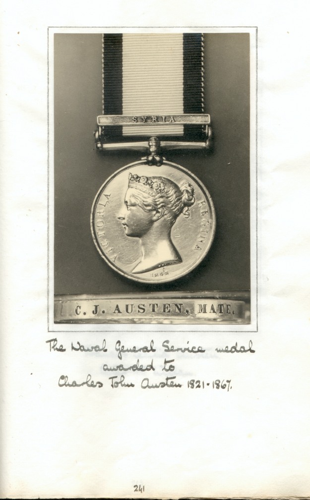 The Naval General Service medal awarded to Charles John Austen 1821-1867
